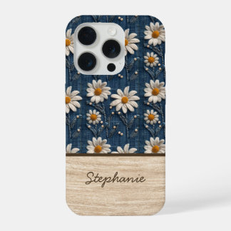 Embroidered Daisy Denim Phone Case with Name