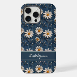 Embroidered Daisy Denim Phone Case with Name