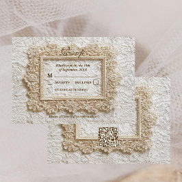 Embroidery Timeless Lace QR Code Wedding RSVP card