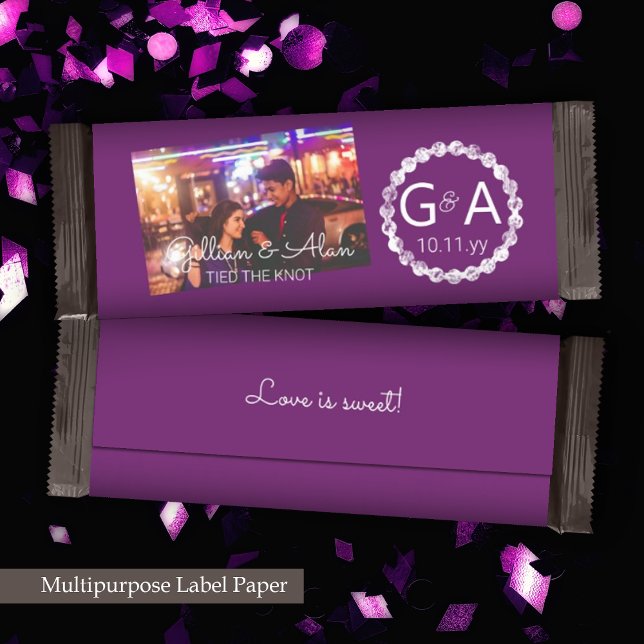 Embrulho de Barra de Doces para Casamento Roxo Ame (plum purple wedding personalized chocolate candy bar wrapper paper label photo monogram party favor)