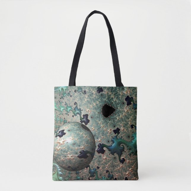 Emerald e Dourado Mandelbrot com Sphere Tote Bag (Frente)