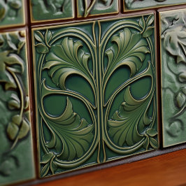Emerald Elegance Art Nouveau Azulejo cerâmico