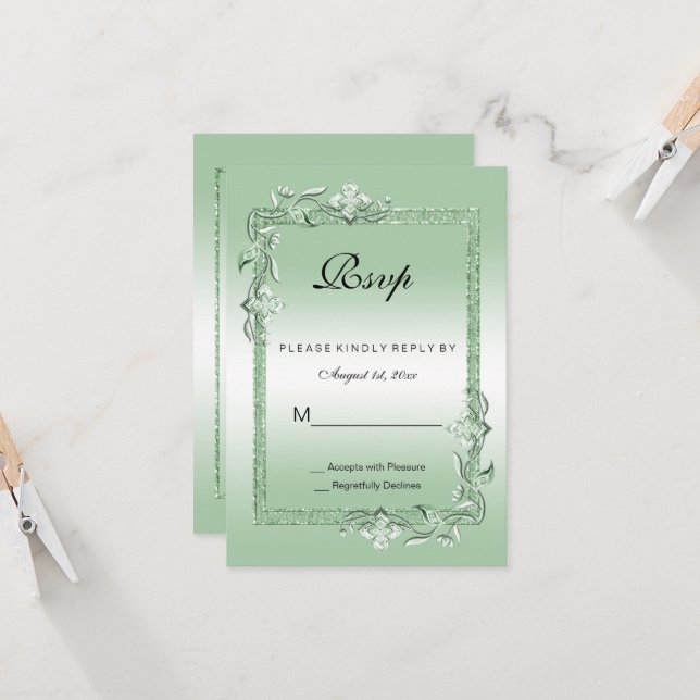 Emerald Gem & Glitter 55th Wedding RSVP (Frente/Verso In Situ)