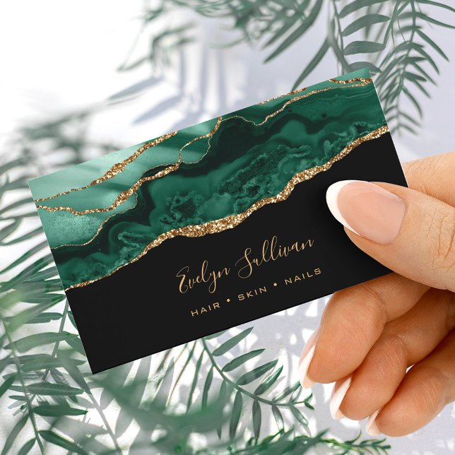 Emerald green agate em cartão de visita preto (Criador carregado)
