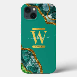 Emerald Green & Dourado Agate Geode Glitter Monogr