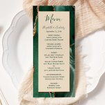 Emerald Green Dourado Champagne Menu Casamento<br><div class="desc">Este elegante cardápio moderno de casamento apresenta uma cor verde-esmeralda de água. O texto personalizável combina um script de escrita manual branco verde com fontes itálicas e de impressão em um fundo bege de champanhe. O verso apresenta um design emerald verde e dourado.</div>