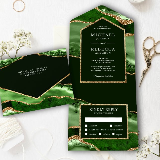 Emerald Green e Dourada Agate Marble Wedding (Criador carregado)