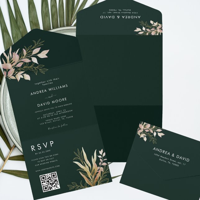 Emerald Green e Dourado Greenery Código QR RSVP Ca (Criador carregado)