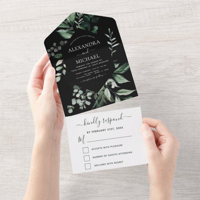 Emerald Green Eucalyptus Greenery Wedding RSVP (Aba destacável)