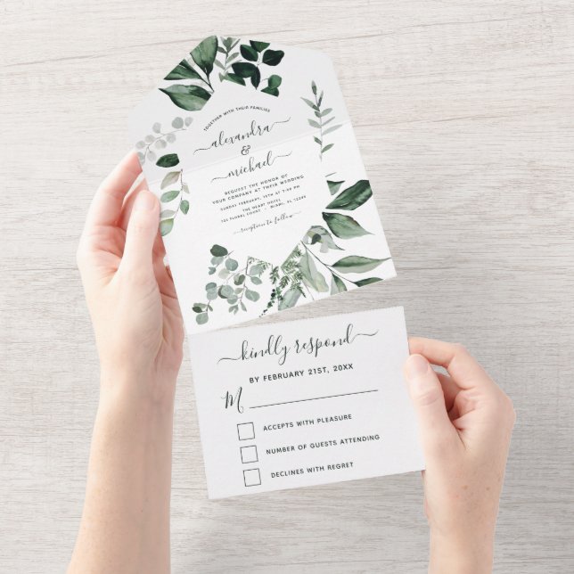 Emerald Green Eucalyptus Greenery Wedding RSVP (Aba destacável)