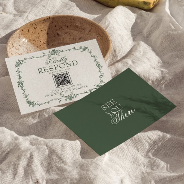 Emerald Green Floral Boho QR Code Wedding RSVP (Criador carregado)