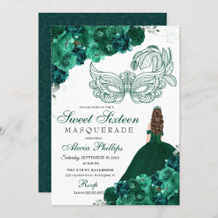 Emerald Green Floral Mascarada Sweet 16 Convite