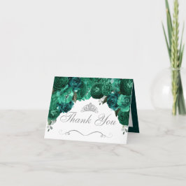 Emerald Green Floral Quinceanera Obrigado Convite