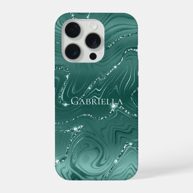 Emerald Green Glitzy Marble Personalizado (Verso)