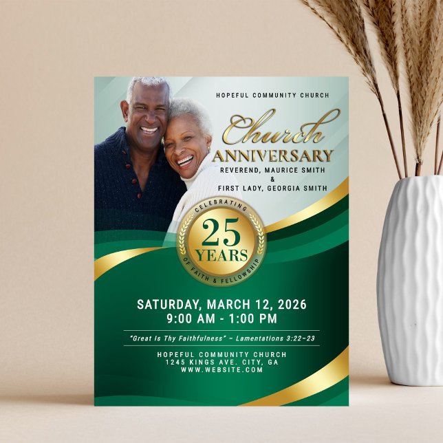 Emerald Green & Gold Church Anniversary Flyer (Criador carregado)