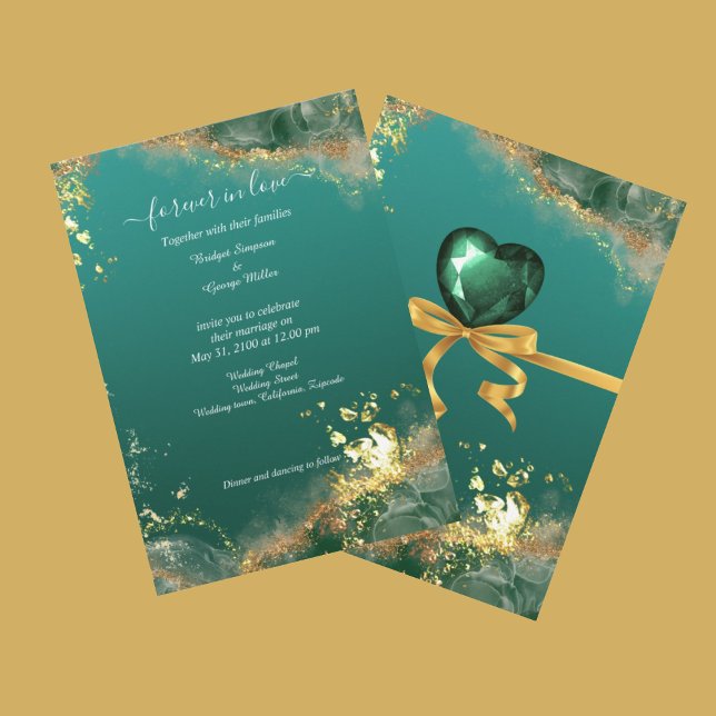 Emerald Green gold jewel tonts casamento Convite (Emerald green gold indian jewel tones wedding Invitation
(front & back))