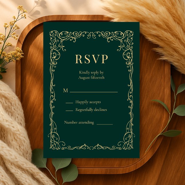Emerald Green Gold Minimalist Wedding RSVP  (Criador carregado)
