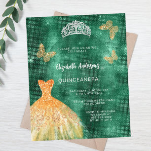 Emerald Green gold vestido tiara Budget Quinceaner