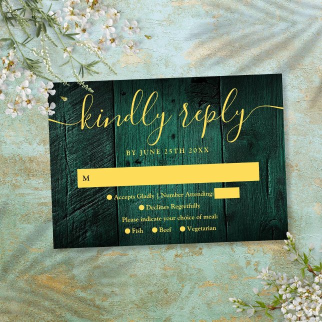 Emerald Green Rustic Barn Wood Boho Casamento RSVP (Emerald Green Rustic Barn Wood Boho Wedding RSVP)