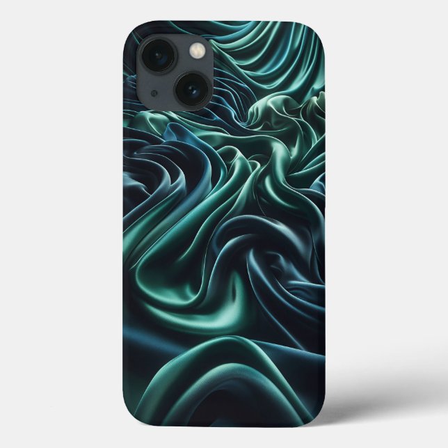 Emerald Green Satin Waves Phone Case - Luxury Silk (Verso)