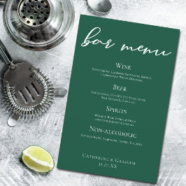 Emerald Green Script Forest Wedding Menu Bar