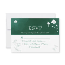 Emerald Green Watercolor Floral Wedding RSVP