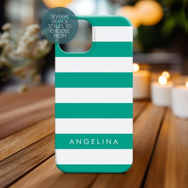 Emerald Green & White Striped Patterm Nome Persona (Personalized Phone Case)