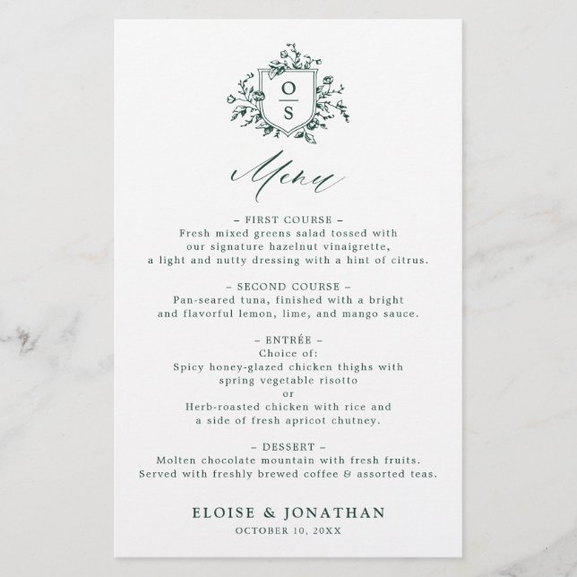 Emerald Greenery Vintage Menu de Casamento Botânic (Frente)