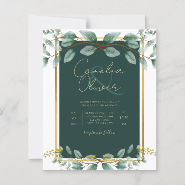 Emerald Greenery Wedding Botanical Nature Convide (Frente)