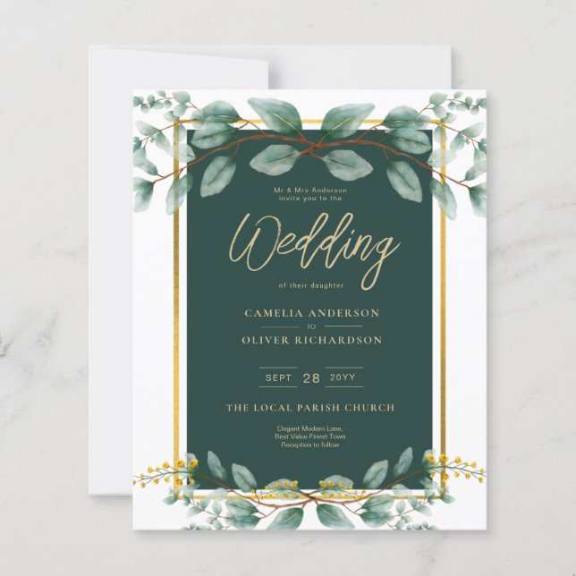 Emerald Greenery Wedding Botanical Nature Convide (Frente)