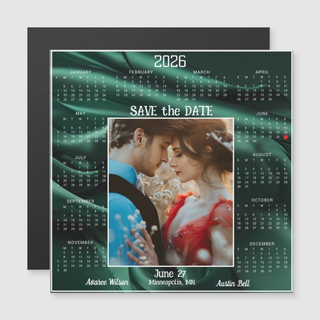 Emerald Luxury Satin Save the Date Engaged Couple (Frente/Verso)