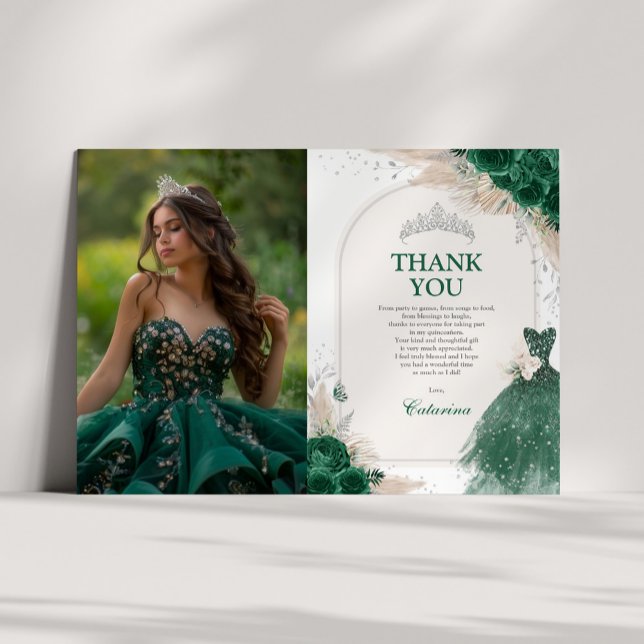Emerald Silver Quinceanera Photo Cartões de agrade (Criador carregado)