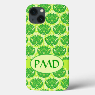 Emerald Verde limão Art Nouveau Damask Monograma