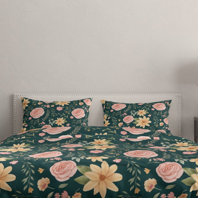 Emerald Vintage Wildflower Rosa Patterno (Green Emerald Vintage Wildflower Rose Pattern Pillow Case)