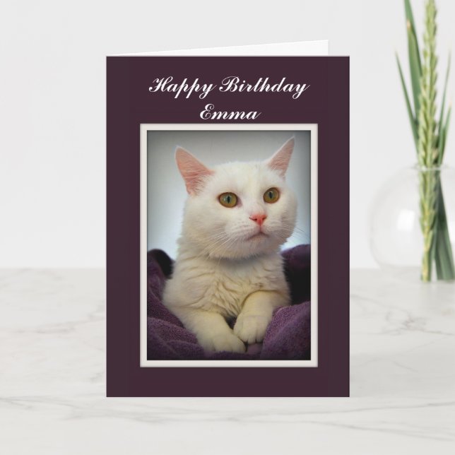Emma Happy Birthday - Cartão Branco de Gato (Frente)