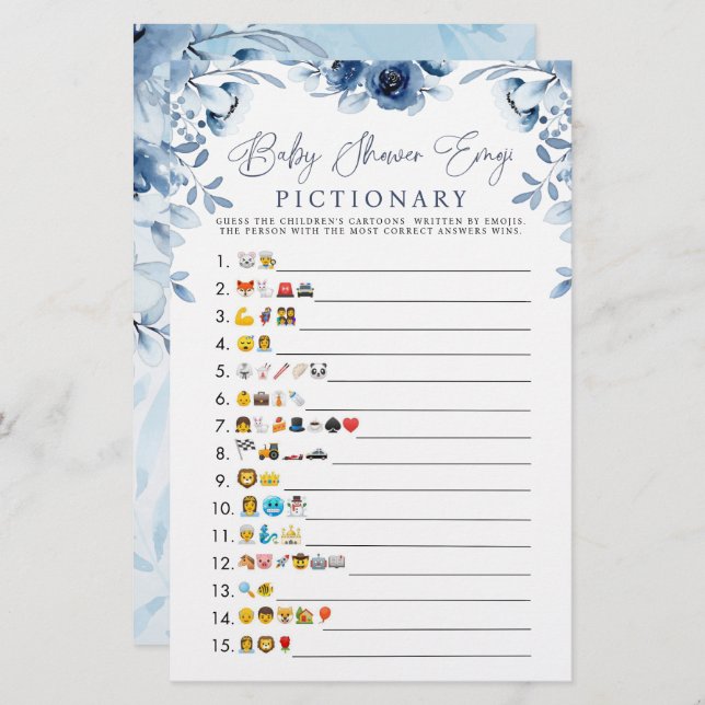 Emoji do Chá de fraldas de Aquarela Azul (Frente/Verso)