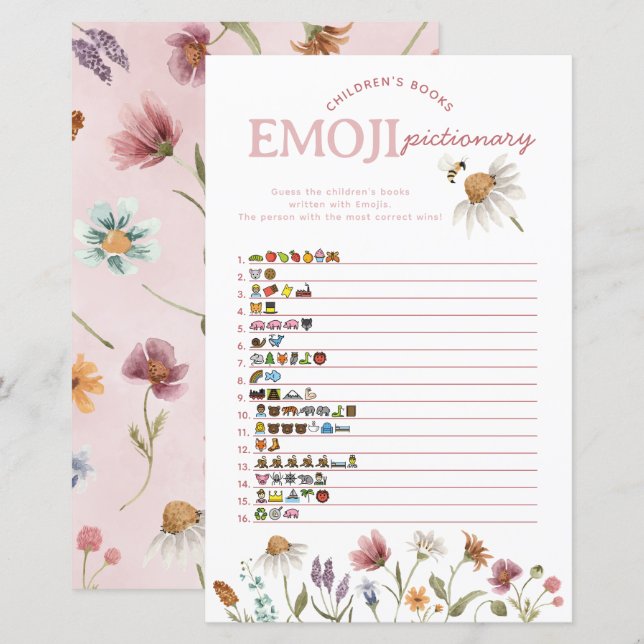 Emoji Pictionary Game do Chá de fraldas de Flor Se (Frente/Verso)