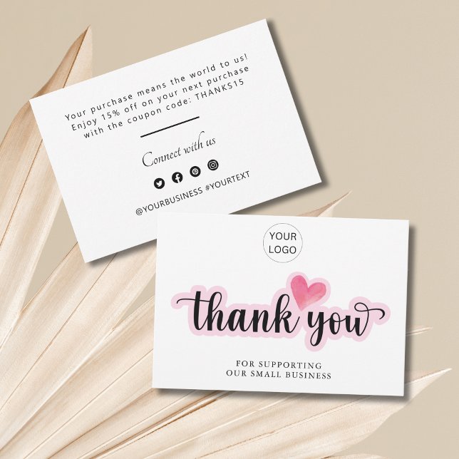 Empresas Personalizadas Notas de agradecimento (Personalized Business Thank You Notes pink heart)