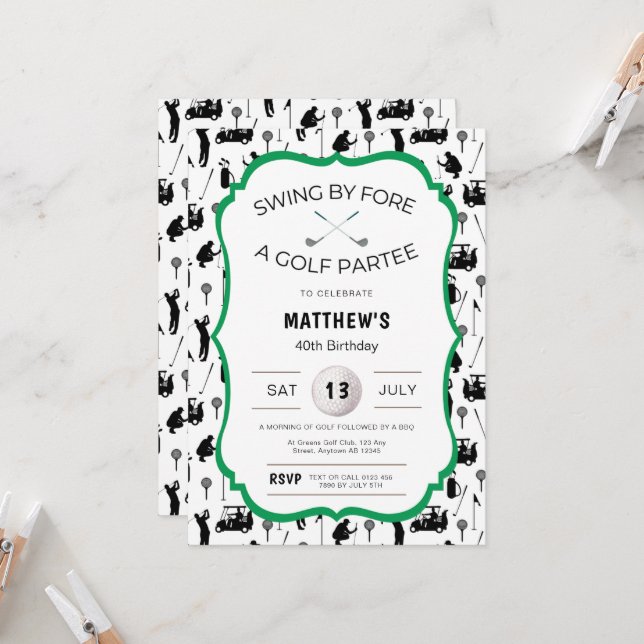 Encantado Golfe Engraçado Convite para uma Festa d (Frente/Verso In Situ)
