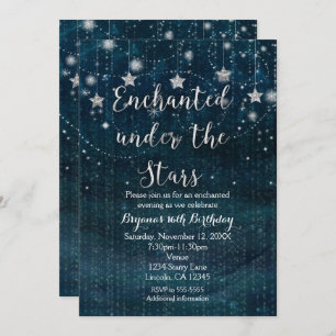 Encantado sob o convite de prata e azul das estrel