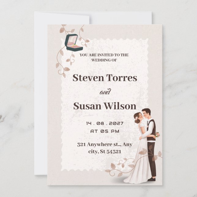 Encantador bege Romântico atrai convite para casam (Frente)