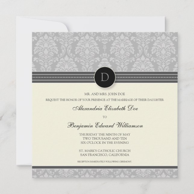Encantador convite para casamento na Praça Damask: (Frente)