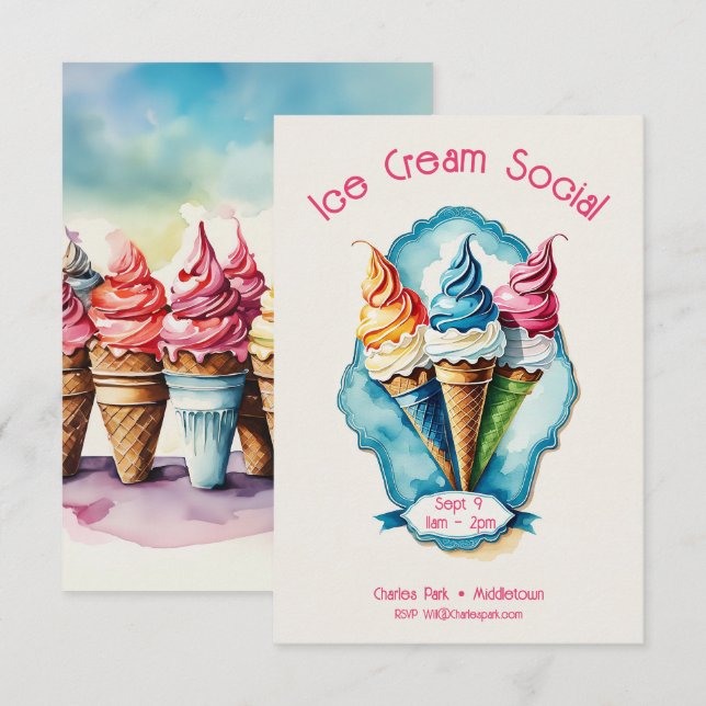 Encantador Convite Social Sorvete (Frente/Verso)