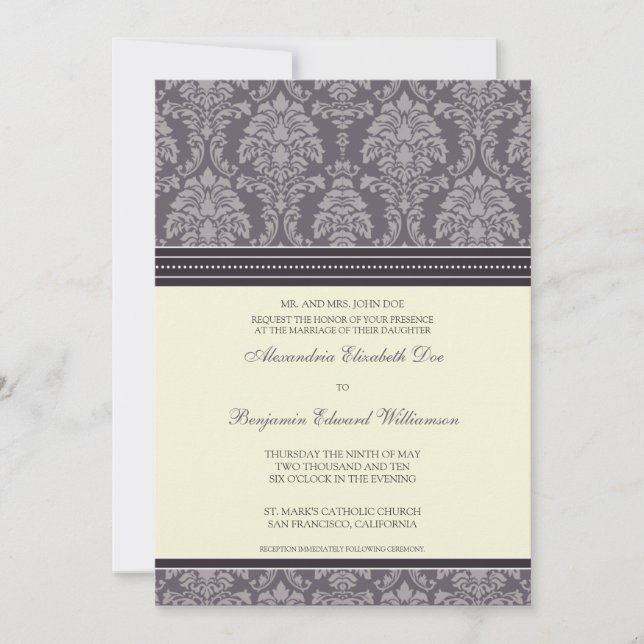 Encantador Damask 5x7 Convite Para Casamento: amei (Frente)