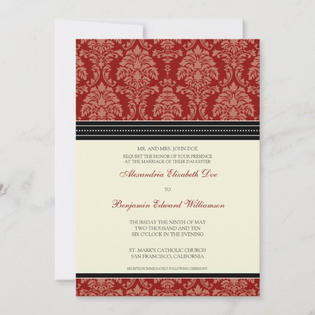 Encantador Damask 5x7 Convite Para Casamento:verme (Frente)