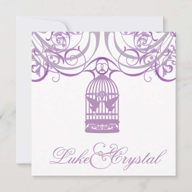 Encantador Liliac Birdcage Convite para Casamento (Frente)