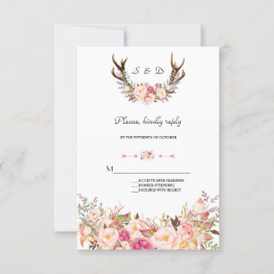 Encantador Pink Blush Floral Antlers Casando RSVP