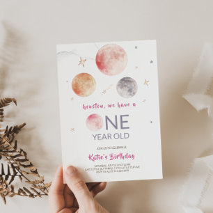 Encantador Planetas Rosa Convite para primeiro ani