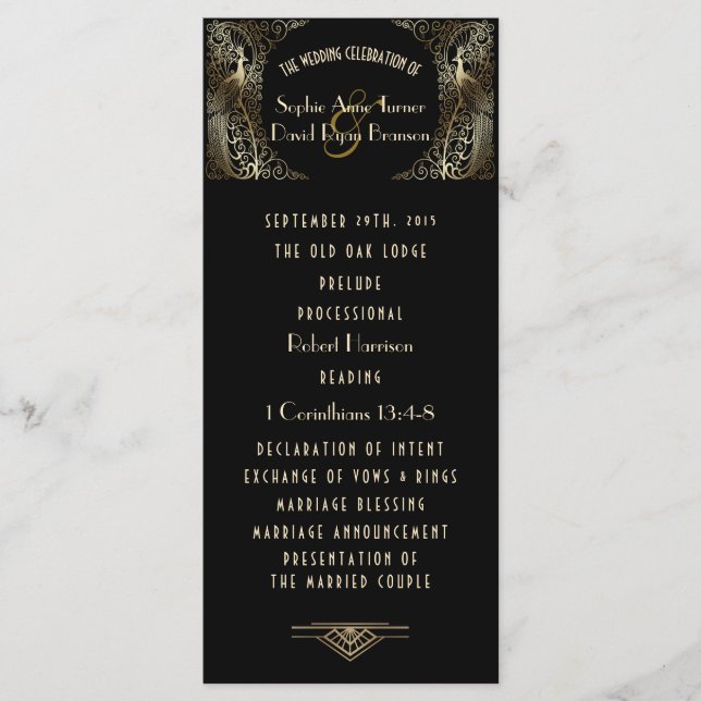 Encantador Programa de Casamento de Peacocks em De (Frente)