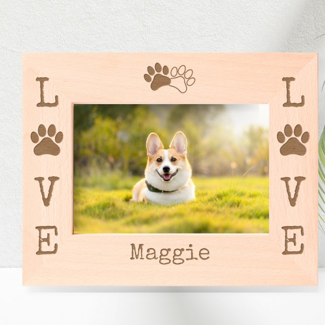 Encantadora LOVE Dog Paw Imprime Moderna Personali (Personalized LOVE paw print photo frame.)